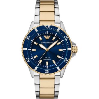 Emporio Armani World Explorer Solar Two-Tone Bracelet Watch, 42mm in Gold/Silver at Nordstrom