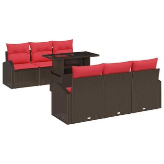 vidaXL Conjunto De Sof&aacute; De Jard&iacute;n Con Coj&iacute;n 7 Pcs Marr&oacute;n Polirat&aacute;n Vidaxl
