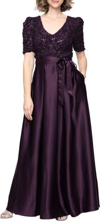 Alex Evenings Sequin Soutache Bodice Empire Waist A-Line Gown in Deep Plum at Nordstrom, Size 18