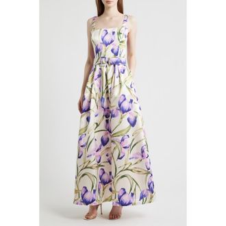 Julia Jordan Floral A-Line Gown in Purple Multi at Nordstrom, Size 12