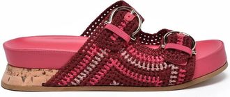 Ferragamo Shaula Raffia Wedge Mules - Fuchsia