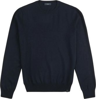 Fay Fijngebreide trui met ronde hals - Heren - Ronde hals truien - Blauw - S - Wol - Truien & Vesten