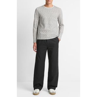Vince Long Sleeve Double Knit Crewneck T-Shirt in Black/off White at Nordstrom Rack, Size Xx-Large