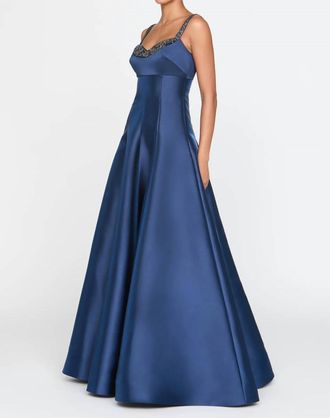 Theia Alba Peek A Boo A Line Gown In Nautical Navy