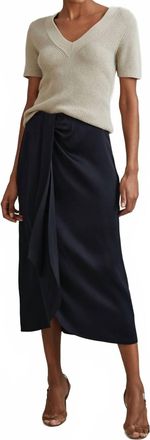 Reiss Bella High Rise Wrap Draped Midi Skirt In Navy