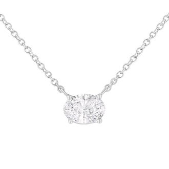 House of Brilliance IGI Certified 14k White Gold 1/2 cttw Lab Grown Oval Shape Solitaire Diamond East West 18 Pendant Necklace (E-F Color, VS1-VS2 Clarity)