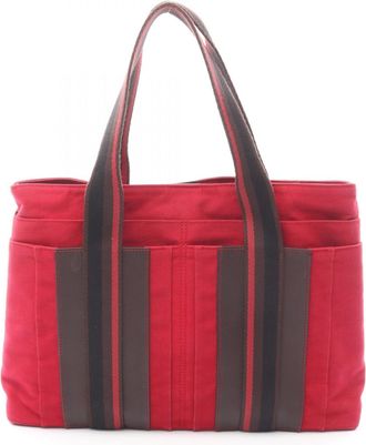 Herm&egrave;s Black Brown Red Color Canvas Handbag Tote Bag (Pre-Owned)