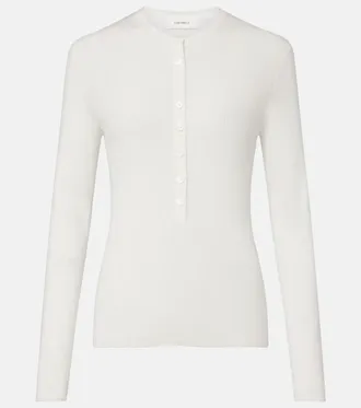 Lisa Yang Airi ribbed-knit cotton and cashmere Henley shirt