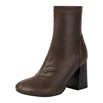 Generic Womens Sexy Stretch Ankle Boots Round Toe Super High Block Heel With Side Zipper And A Comfortable Fit Platform