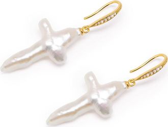 Nialaya Pearl Cross Earrings in White/gold at Nordstrom