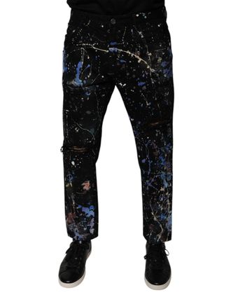 Dolce & Gabbana Mens Black Splash Cotton Skinny Denim Jeans Clothing