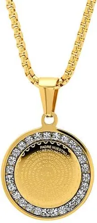 Steeltime Lab Grown Diamond Padre Nuestro Prayer Disc Pendant Necklace in Gold at Nordstrom Rack