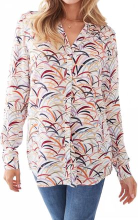 FDJ Casey Roll Up Sleeve Shirt With Smocking Detail In Colorful Grasses