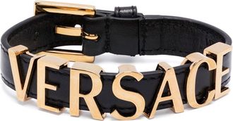 Versace Logo-Plaque Bracelet - Mens - Brass/Calf Leather