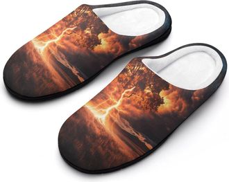 Generic Tree with Thunder Strikes Mens Slippers Comfortable And Non-slip Cotton Slipper Shoe for House