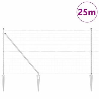 Berkfield Home Modern Euro Fence with 13 Spike Posts 1.2x25 m Galvanised Steel in Silver