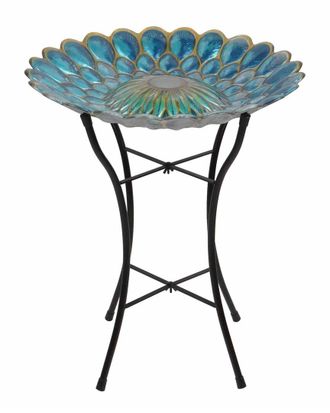 Peaktop Outdoor 18In Solar Hand Painted Fusion Glass Birdbath