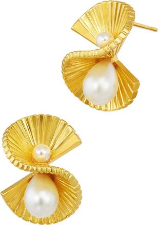 Savvy Cie Jewels GOLD PLATED OVER BRASS GOLDEN TWIST STUD PEARLS EARRING
