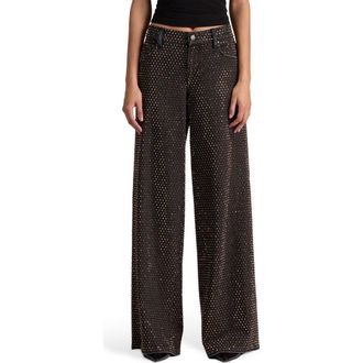 Alice & Olivia Amazing Stud Embellished Baggy Wide Leg Jeans in Maya Charcoal Black at Nordstrom Rack, Size 24