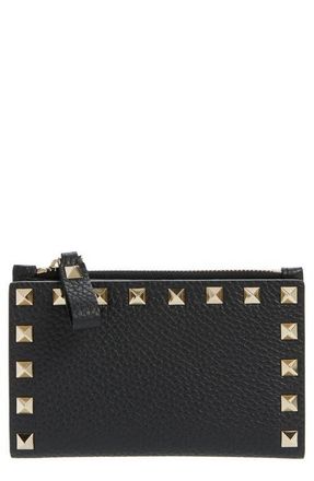 Valentino Garavani Rockstud Zip Coin & Card Pouch in Nero at Nordstrom