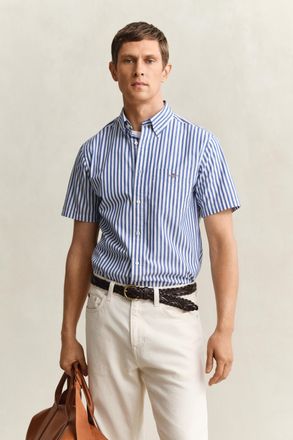 GANT Men Striped Classic Poplin Short Sleeve Shirt (XXXL) COLLEGE BLUE