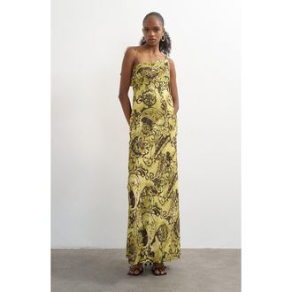 Topshop Paisley Satin Maxi Dress in Yellow at Nordstrom, Size 14