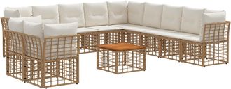 vidaXL Conjunto De Sof&aacute;s De Exterior 12 Uds. Natural Y Crema Poli&eacute;ster Vidaxl