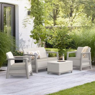 Dmora Set De Exterior Grafton: Sal&oacute;n Outdoor 4 Plazas, Mesa, Resistente Uv E Impermeable, Beige