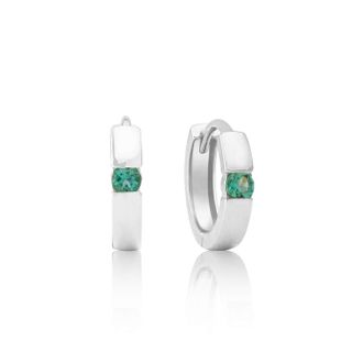 MAX + STONE 14k Yellow or White Gold Small Round Gemstone Huggie Hoop Earrings