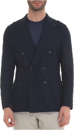 Paoloni Dubbelbreasted Textuur Katoenen Jas - Heren - Blazers - Blauw - M - Katoen - Jassen