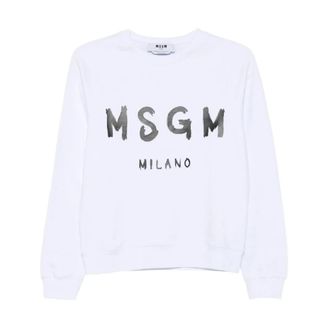 Msgm Brushed Logo Crew Neck Sweatshirt - Dames - Sweatshirts - Wit - M - Katoen - Hoodies & sweatvesten