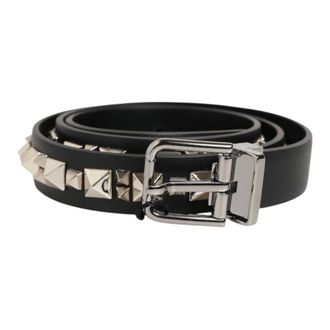 Dolce & Gabbana Belts, unisex, Black, Size: ONE SIZE Leather Studded Silver-Tone Buckle Belt