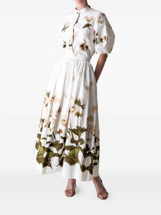 Erdem floral-print puff-sleeve shirt - women - Cotton/Cotton - 8 - White