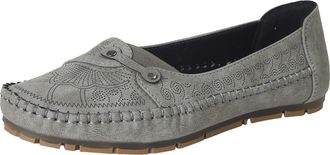 Generic Womens Embossed Leather Ballet Flat Walking Shoes with Arch Support Elegant Non Slip Shoes with Contrast Sole for Work, Casual Outfits Daily Life (Gre