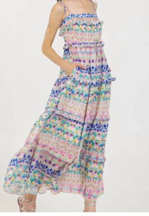 Stellah Printed Tie Shoulder Sundress In Watercolor