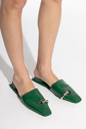 Tory Burch Leather Heeled Mules Pierced, Womens, Green