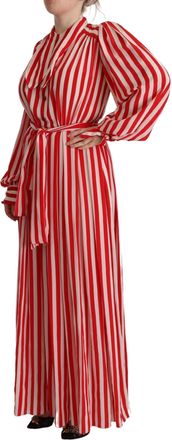 Dolce & Gabbana Womens Striped Silk Maxi Dress Red