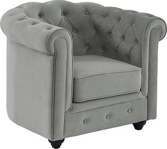 Vente-Unique Sill&oacute;n de terciopelo CHESTERFIELD - Gris plata