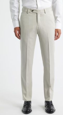 Berle Flat Front Worsted Wool Gabardine Pants in Stone at Nordstrom, Size 32