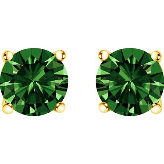 House of Brilliance 14K Gold 1 1/2 Cttw Lab Grown Green Diamond Classic Solitaire Stud Earrings in Yellow at Nordstrom