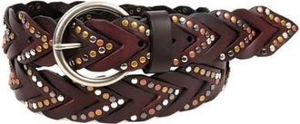 OLD TREND Barracuda Genuine Leather Woven Distressed Studded Belt in Coffee at Nordstrom, Size Medium