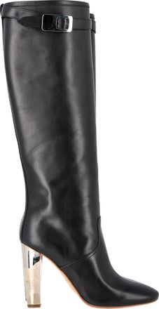 Herm&egrave;s Herm&egrave;s kniehoge laarzen met chromen hak in zwart leer