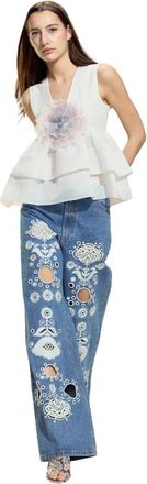 Cynthia Rowley Geborduurde Wide-leg Jeans - Dames - Loose Fit Jeans - Veelkleurig - W25 - Katoen - Jeans