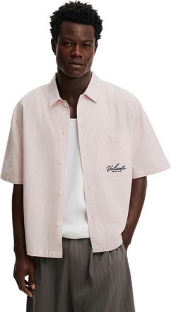 Cotton On Mens Ventura Short Sleeve Shirt in Pink Stripe Emb at Nordstrom, Size X-Small