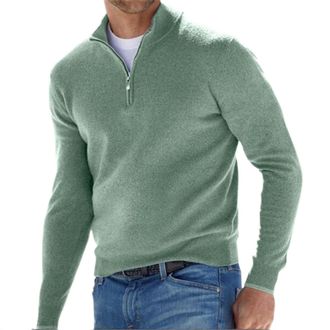 Generic Men Quarter Zip Jumper Wool Blend Pullover Sweater Long Sleeve Casual Pullover Sweatshirt Solid Color Winter Warm Jumper Top Soft Touch Classic Style 