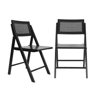 Flash Furniture Set of 2 Commercial Cane Rattan Folding Dining and Event Chairs, Black