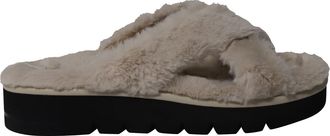 Stuart Weitzman Pre-owned Womens Roza Lift Slides Sandals in Cream Faux Fur - Size UK 4.5