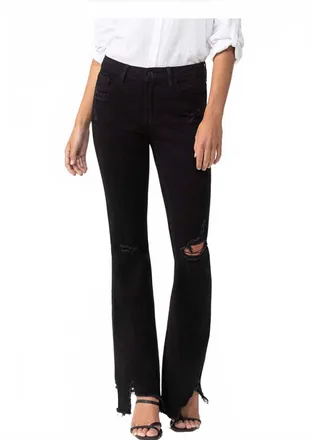 Flying Monkey Mid Rise Distressed Flare Jeans In Black