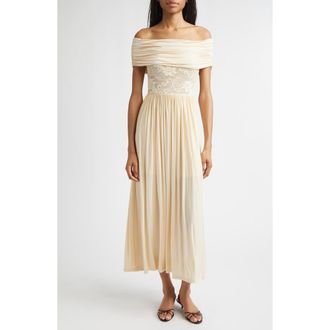 Zimmermann Rebellion Lace Inset Off the Shoulder Draped Dress in Cream at Nordstrom, Size 3