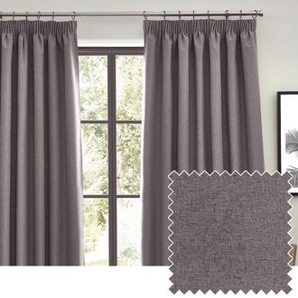 furn. Dawn Blackout Pencil Pleat Curtain Pair in Charcoal | Size: 229 cm width x 229 cm drop